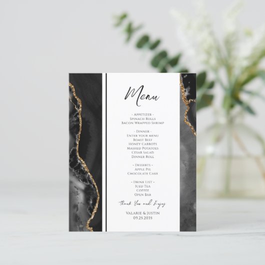 Menu Elegant Black Agate Wedding (Staand voorkant)