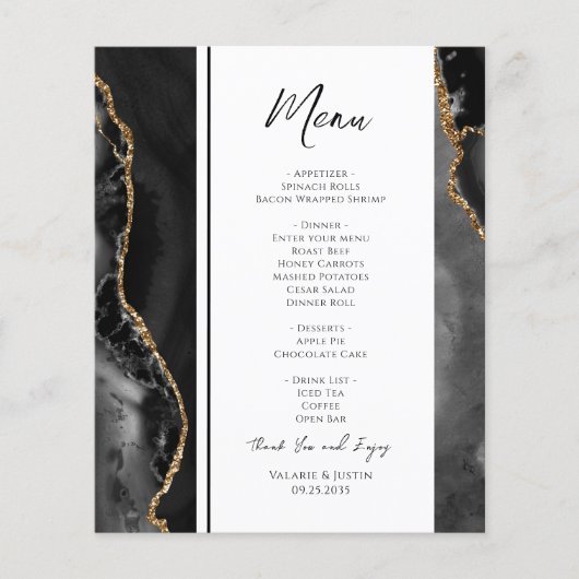 Menu Elegant Black Agate Wedding (Voorkant)