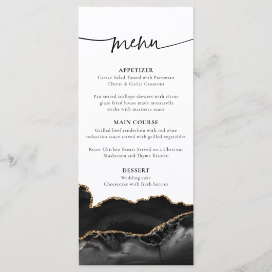 Menu Elegant Black and Gold Agate Wedding-kaart (Voorkant)