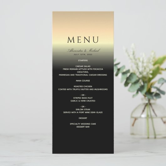 Menu Elegant Black and Gold Wedding (Staand voorkant)