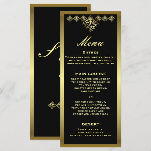 Menu Elegant Black and Gold Wedding Reception (Voorkant / Achterkant)