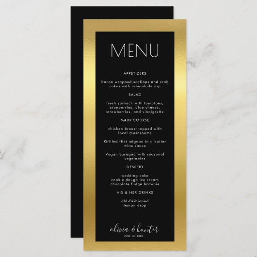 Menu Elegant Black and White Gold Dinner (Voorkant / Achterkant)