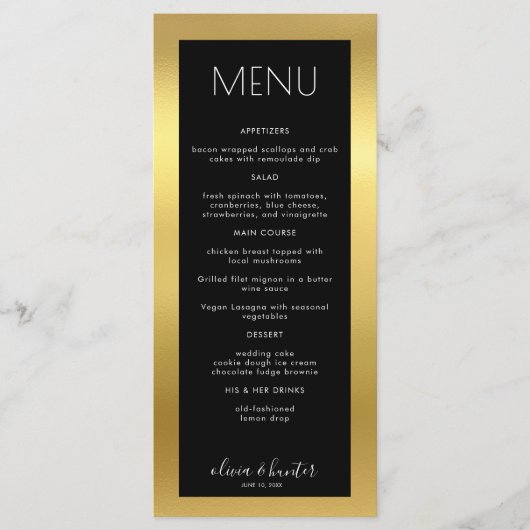 Menu Elegant Black and White Gold Dinner (Voorkant)