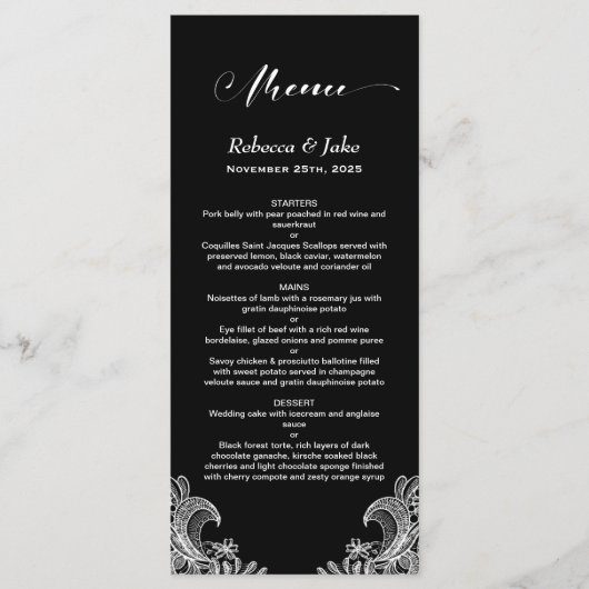 Menu Elegant Black and White Lace Wedding (Voorkant)