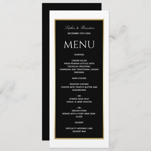 Menu Elegant Black and White Wedding (Voorkant / Achterkant)