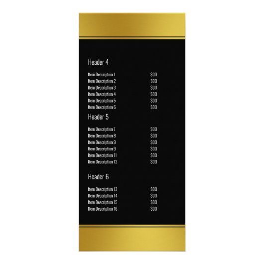 Menu Elegant Black en Faux Gold Restaurant