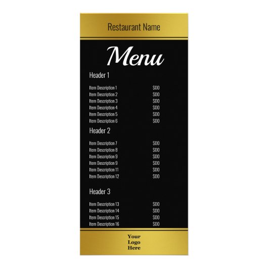 Menu Elegant Black en Faux Gold Your Logo (Voorkant)
