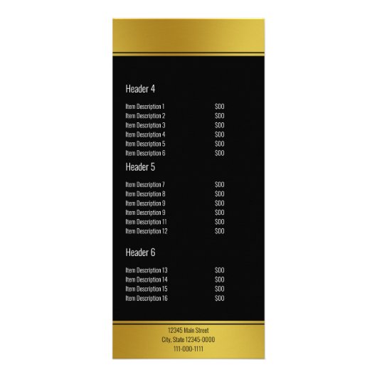 Menu Elegant Black en Faux Gold Your Logo (Achterkant)