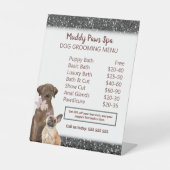 Menu Elegant Black Glitter Dog Grooming Reclamebord Met Voetstuk (Voorkant)
