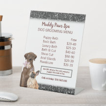 Menu Elegant Black Glitter Dog Grooming