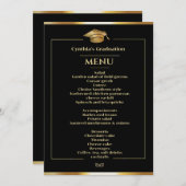 Menu Elegant Black & Gold Afstuderen Kaart (Voorkant / Achterkant)