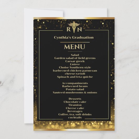 Menu Elegant Black Gold Medical Afstuderen Kaart (Voorkant)