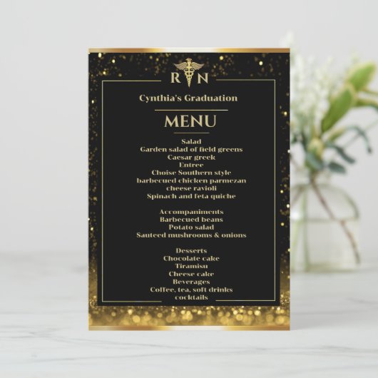 Menu Elegant Black Gold Medical Afstuderen Kaart (Staand voorkant)