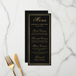 Menu Elegant Black Gold Script Chic Wedding