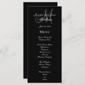 Menu Elegant Black Grey Monogram Script Weddenscha (Voorkant / Achterkant)