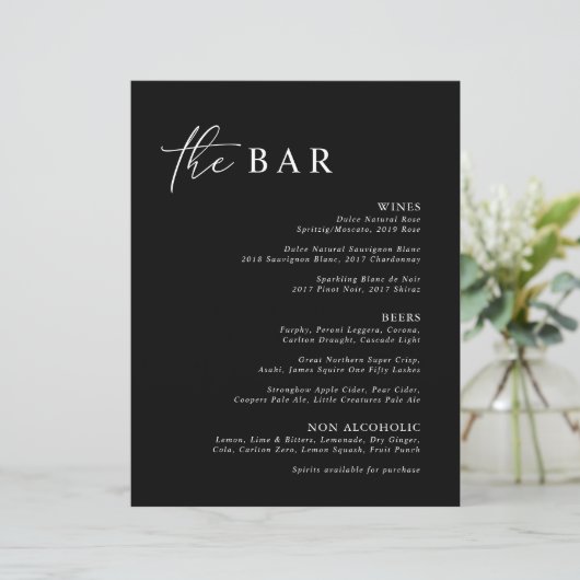 Menu Elegant Black Modern Minimalist Bar (Staand voorkant)