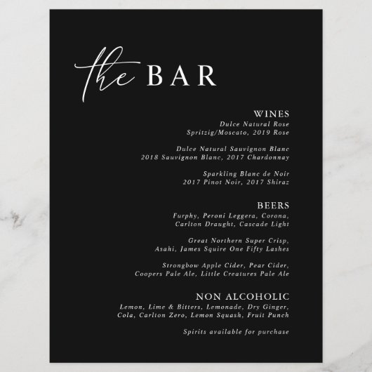 Menu Elegant Black Modern Minimalist Bar (Voorkant)