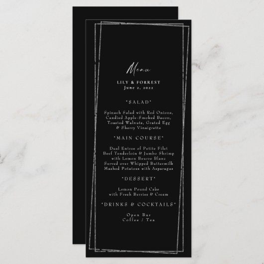 Menu Elegant Black & Silver Geometric Lijst (Voorkant / Achterkant)