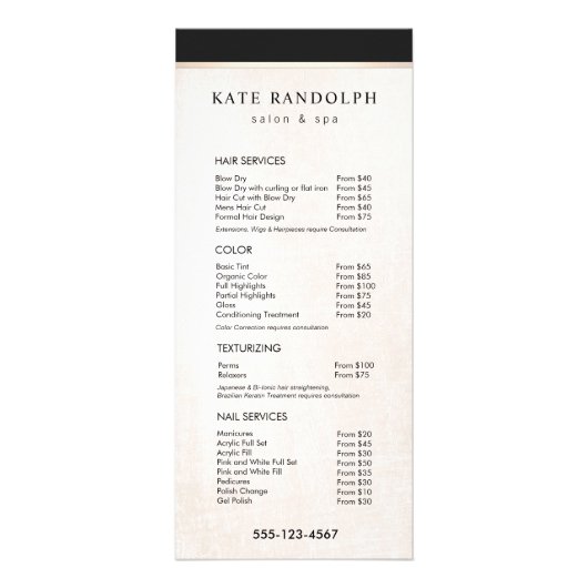 Menu Elegant Black White Marble Salon Price List (Voorkant)