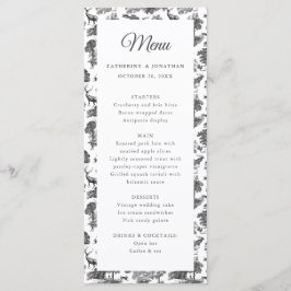 Menu Elegant Black White Toile Deer