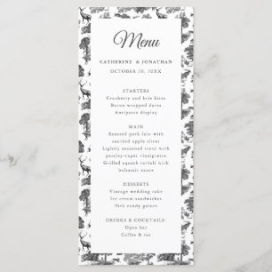 Menu Elegant  Black White Toile Deer