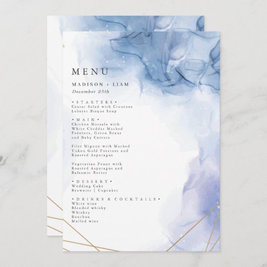 Menu Elegant Blue Agate-bruiloft (Voorkant / Achterkant)