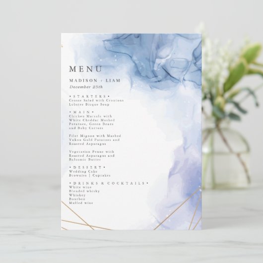 Menu Elegant Blue Agate-bruiloft (Staand voorkant)