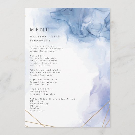 Menu Elegant Blue Agate-bruiloft (Voorkant)