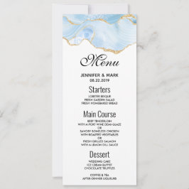Menu Elegant Blue and Gold Agate Border Wedding Kaart