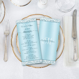Menu Elegant Blue Damask Wedding