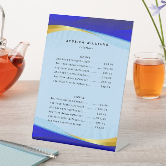Menu Elegant Blue Gold Business Service Reclamebord Met Voetstuk (Insitu)
