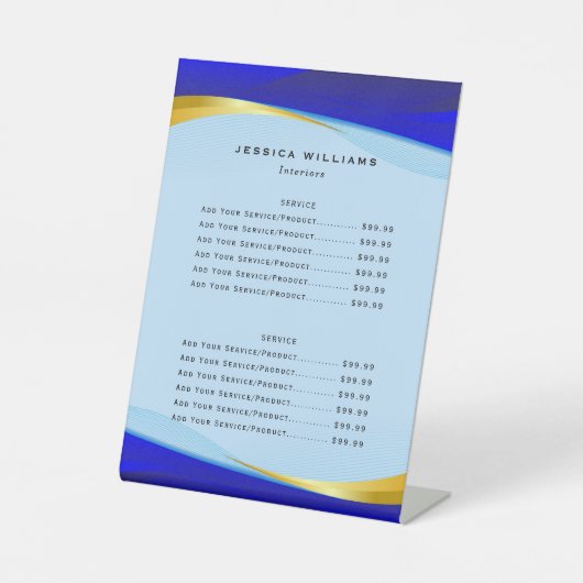 Menu Elegant Blue Gold Business Service Reclamebord Met Voetstuk (Voorkant)