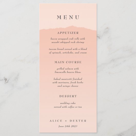 Menu Elegant Blush Gradient Weddenschap (Voorkant)