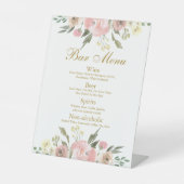 Menu Elegant Blush Pink Floral Gold Wedding Bar Reclamebord Met Voetstuk (Voorkant)