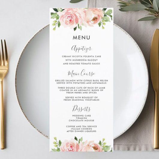 Menu Elegant Blush Pink Floral Wedding