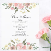 Menu Elegant Blush Pink Floral Wedding Bar