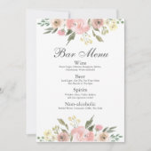 Menu Elegant Blush Pink Floral Wedding Bar Drinken (Voorkant)