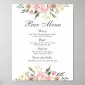 Menu Elegant Blush Pink Floral Wedding Bar Poster (Voorkant)