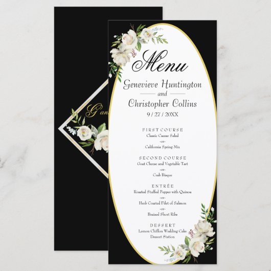 Menu Elegant Boho Black Floral Wedding (Voorkant / Achterkant)