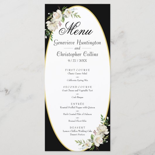 Menu Elegant Boho Black Floral Wedding (Voorkant)