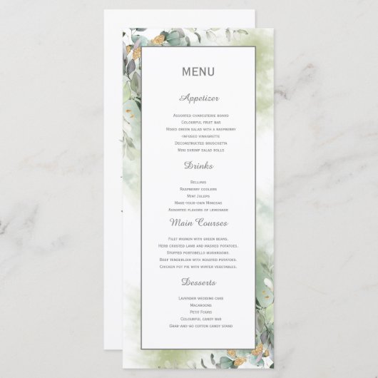 Menu Elegant Botanische Eucalyptus Greenery (Voorkant / Achterkant)