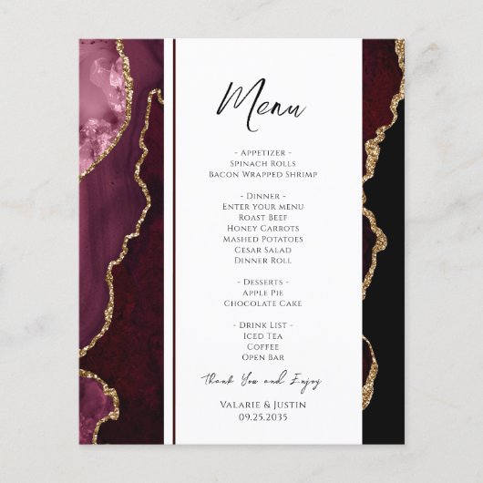 Menu Elegant Burgundy Agate Event (Voorkant)