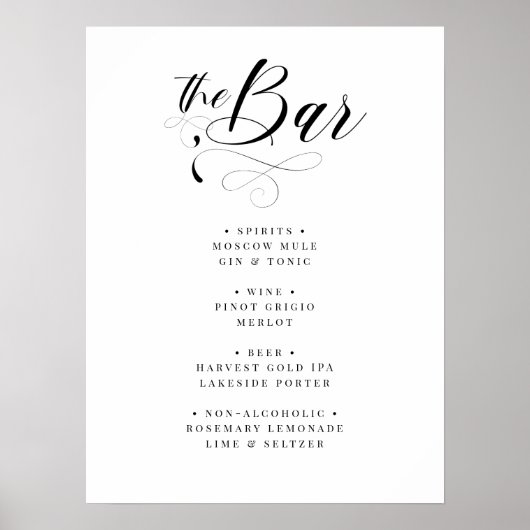 Menu Elegant Calligraphy Classic Wedding Bar Poster (Voorkant)