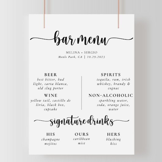 Menu Elegant Calligraphy Classic Wedding Bar Poster
