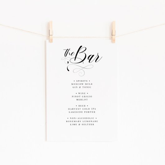 Menu Elegant Calligraphy Classic Wedding Bar Poster