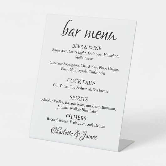 Menu Elegant Calligraphy Classic Wedding Bar Reclamebord Met Voetstuk (Voorkant)