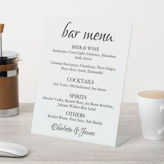 Menu Elegant Calligraphy Classic Wedding Bar Reclamebord Met Voetstuk (Insitu)