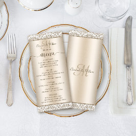 Menu Elegant Champagne Damask Wedding