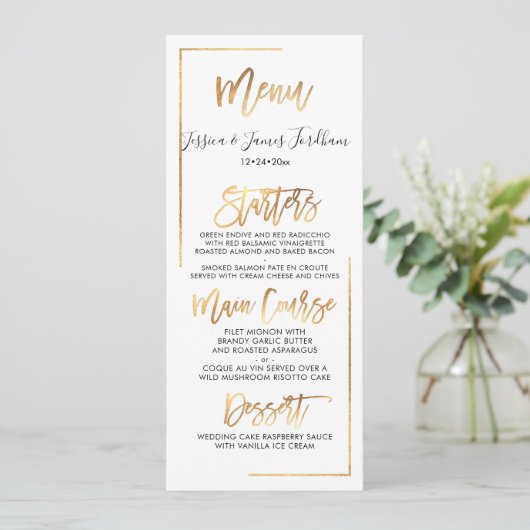 Menu Elegant+Chic Faux Gold Kaart (Staand voorkant)