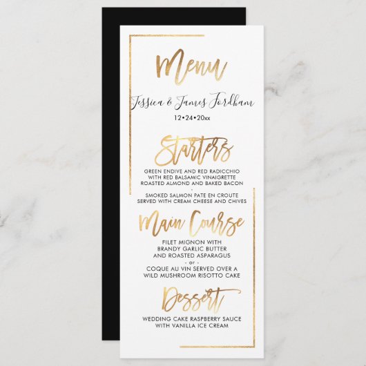 Menu Elegant+Chic Faux Gold Kaart (Voorkant / Achterkant)